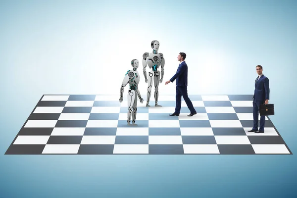 人間が演じるチェスの概念対ロボット — ストック写真