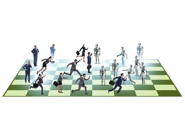 人类对机器人下棋的概念 — 图库照片