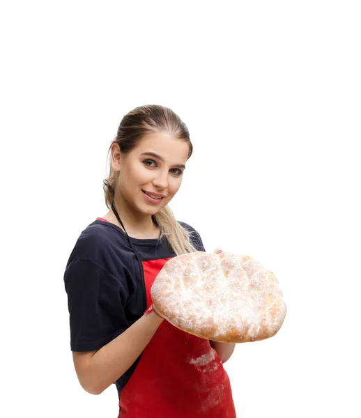 Jonge Vrouwelijke Bakker Geïsoleerd Wit — Stockfoto