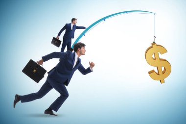 Business people chasing dollar on the fishing rod clipart