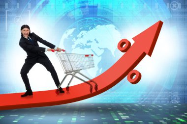 Yüksek market enflasyonu konsepti olan adam.