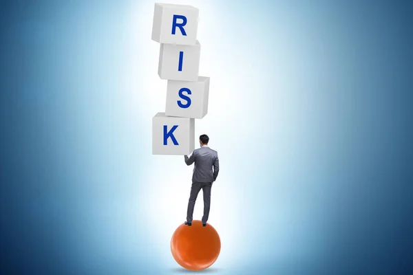 Risk management concept with the balancing businessman