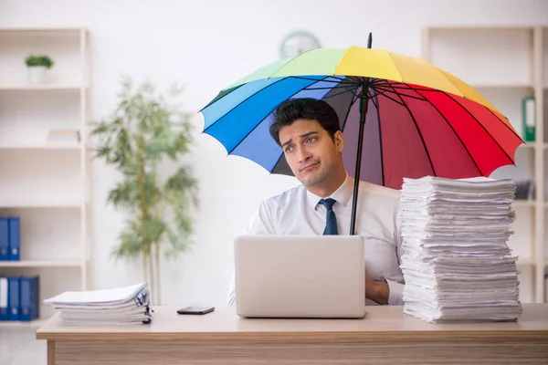 Young Employee Holding Umbrella Workplace — Zdjęcie stockowe