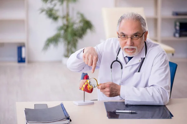 Starý Lékař Kardiolog Pracující Klinice — Stock fotografie