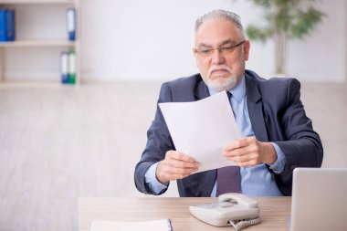 Old employee working at workplace