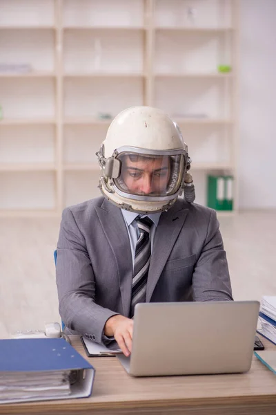 Young Businessman Employee Wearing Spacesuit Workplace — Fotografia de Stock