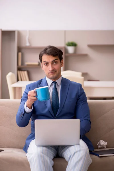 Young Businessman Employee Working Home Pandemic — Stock Photo, Image