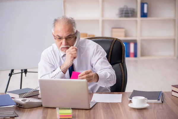 stock image Old businessman employee working at workplace