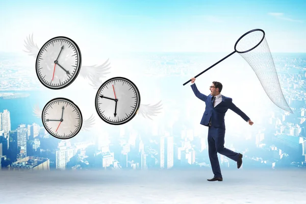 Conceptul Limită Omul Afaceri Care Prinde Ceasuri — Fotografie, imagine de stoc