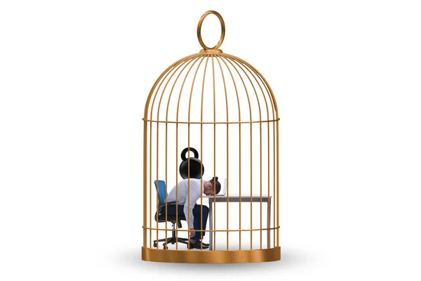 Homme Affaires Pris Dans Cage Dans Concept Entreprise — Photo