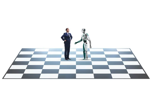 Koncept Šachů Hraných Lidmi Roboty — Stock fotografie