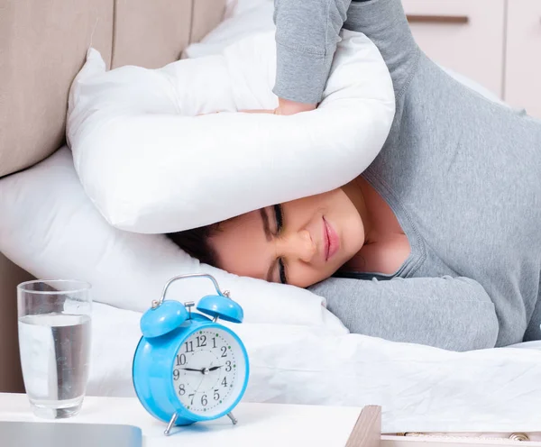 Young Woman Lying Bed Time Management Concept — Stock Photo, Image