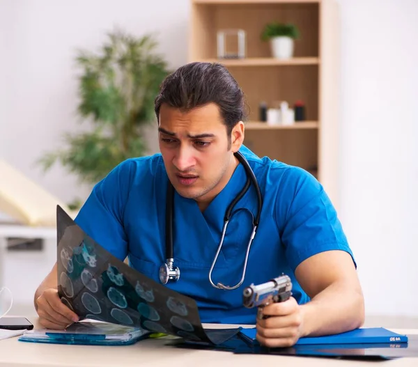 Young Doctor Committing Suicide Workplace — Stock Photo, Image