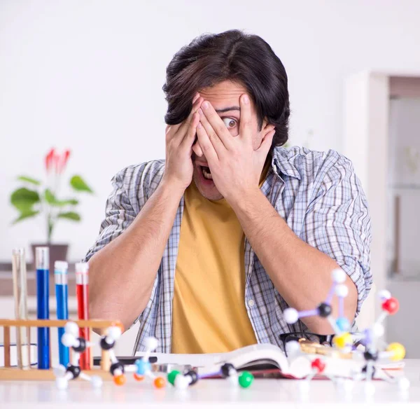 Young Student Physicist Preparing Exam Home — Stockfoto