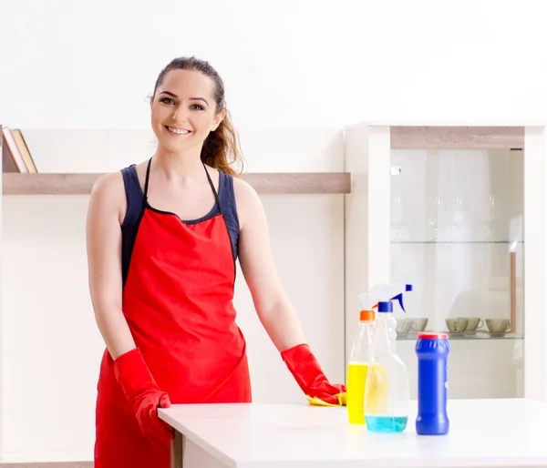 Young Beautiful Woman Cleaning Apartment — 스톡 사진