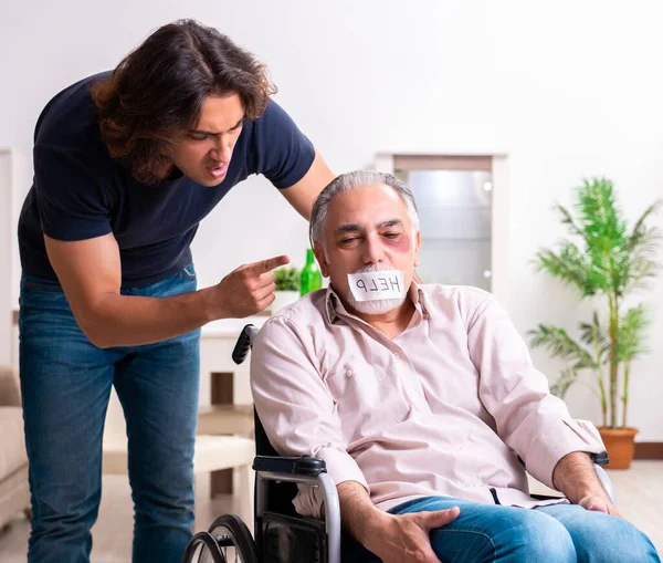 Old Man Wheel Chair Bad Caregiver Indoors — Stock Photo, Image