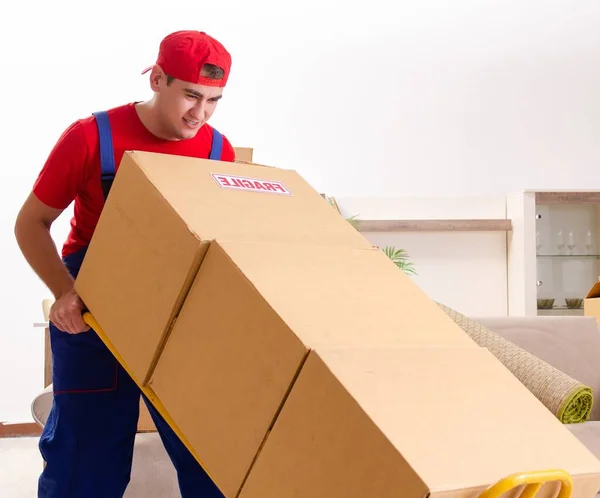 Young Contractor Boxes Working Indoors — Stock Photo, Image