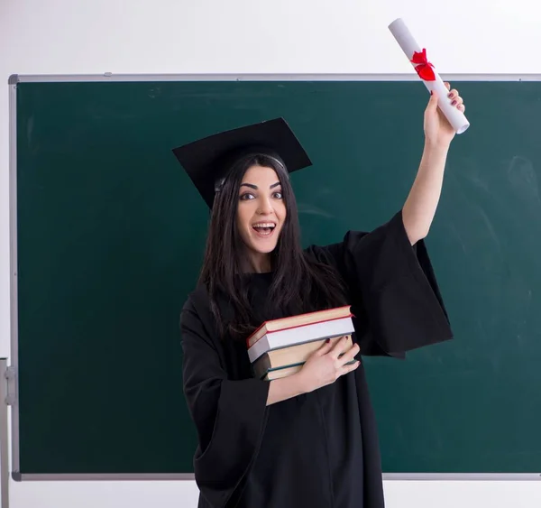 Estudante Pós Graduação Frente Quadro Verde — Fotografia de Stock