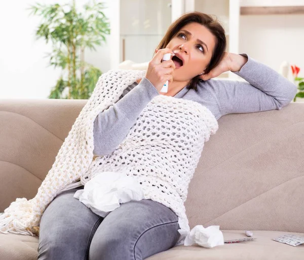 Sick Middle Aged Woman Suffering Home — Stock Photo, Image