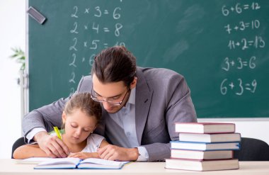 Sınıfta genç kızla birlikte olan öğretmen.