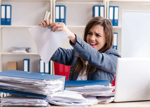 Beautiful Female Employee Unhappy Excessive Work — Stock Fotó