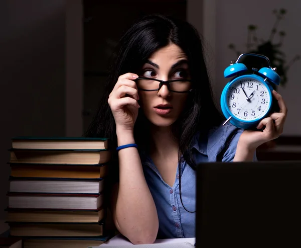 Young Female Student Preparing Exams Night Time — Stock fotografie
