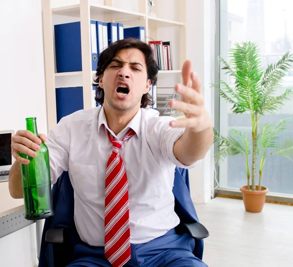 Young Businessman Employee Drinking Office — Stok fotoğraf