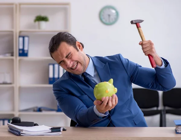 Aggressive Employee Hammer Budget Planning Concept — Stock Photo, Image