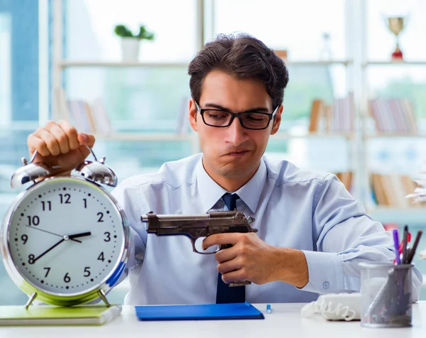 Angry Businessman Gun Thinking Committing Suicide — Stock Photo, Image