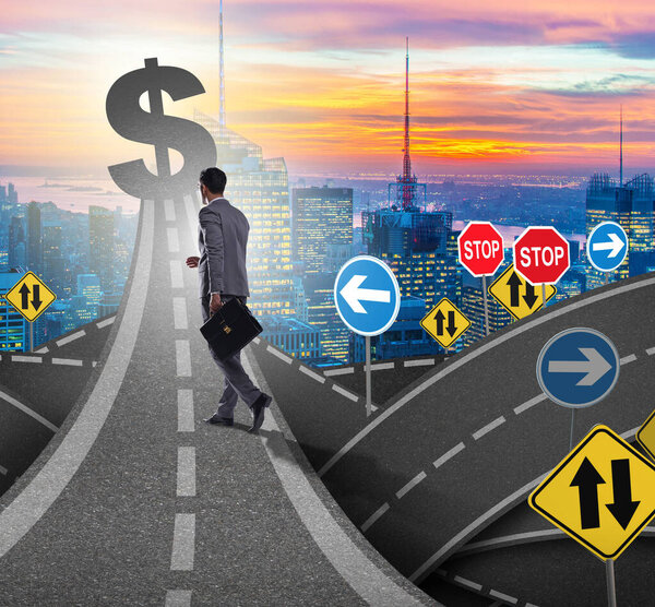 Бизнесмен идет к своей цели прибыли