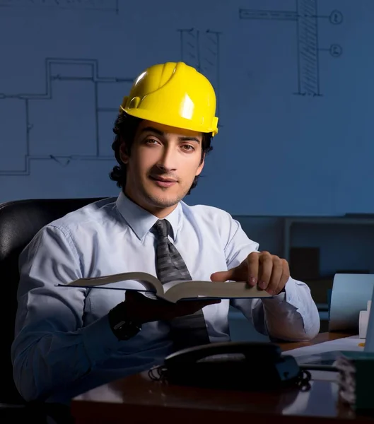 Young Construction Architect Working Project Night — Stock Photo, Image