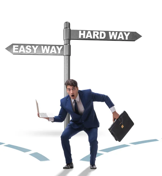 Businessman Choosing Hard Easy Way — Stok fotoğraf