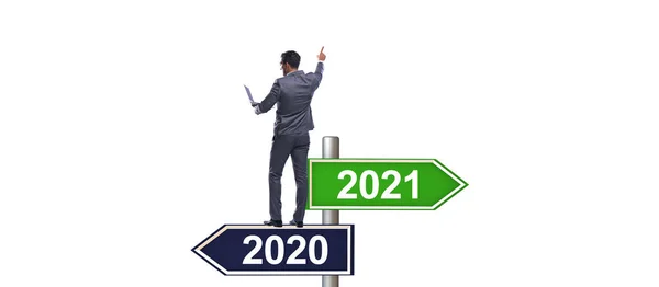 표지판과 사업가 2020 2021 — 스톡 사진