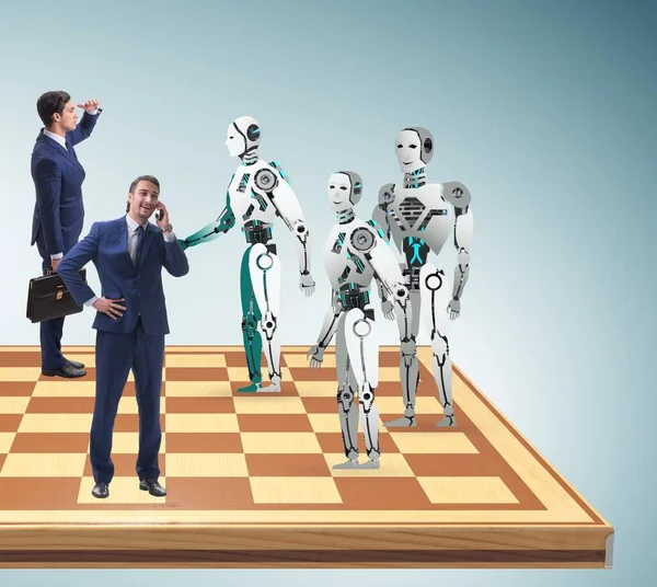 Konzept Der Rivalität Zwischen Robotern Und Menschen — Stockfoto
