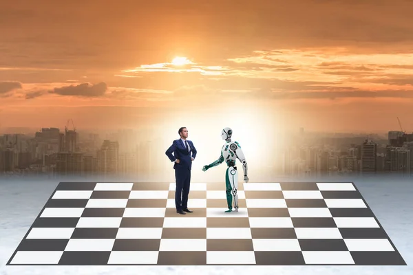 Konzept Des Schachspiels Mensch Gegen Roboter — Stockfoto