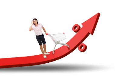 Yüksek market enflasyonu konsepti olan adam.