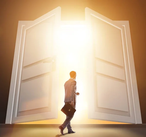 Businessman Entering Big Large Door — Stockfoto