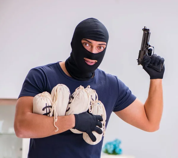 Robber Wearing Balaclava Stealing Valuable Things — Stock Photo, Image
