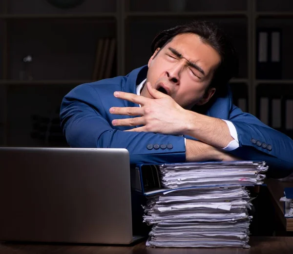 Young Male Employee Working Night Office — Stock Photo, Image