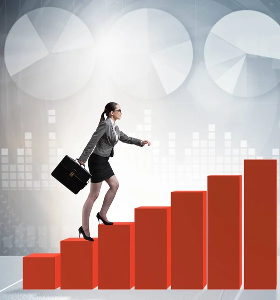 Businesswoman Climbing Bar Chart Economic Recovery Concept — Stock Photo, Image