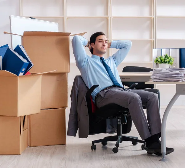 Young Man Employee Boxes Office — Foto Stock