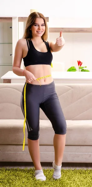 Young Beautiful Girl Tape Meter Dieting Concept — Stockfoto