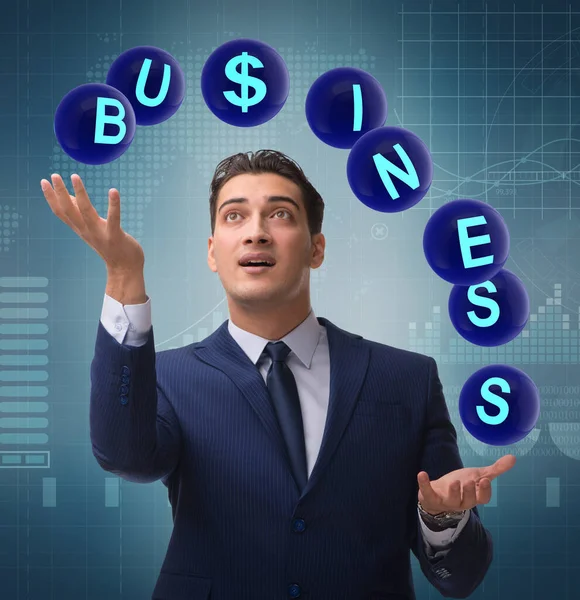Homem Negócios Fazendo Malabarismo Entre Várias Prioridades Negócio — Fotografia de Stock