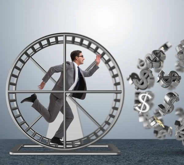 Business Concept Businessman Running Hamster Wheel — Stock Photo, Image