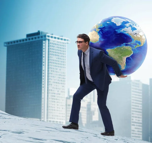 Businessman Carrying Earth His Shoulders — Stock Photo, Image