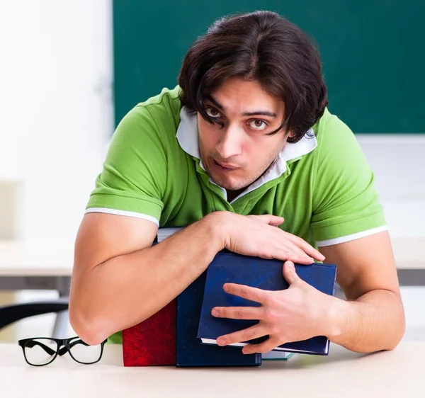 Young Male Student Front Green Board — Stock Photo, Image