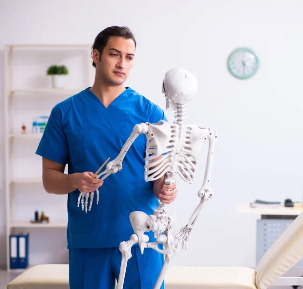 Männlicher Doktorvater Demonstriert Skelett — Stockfoto