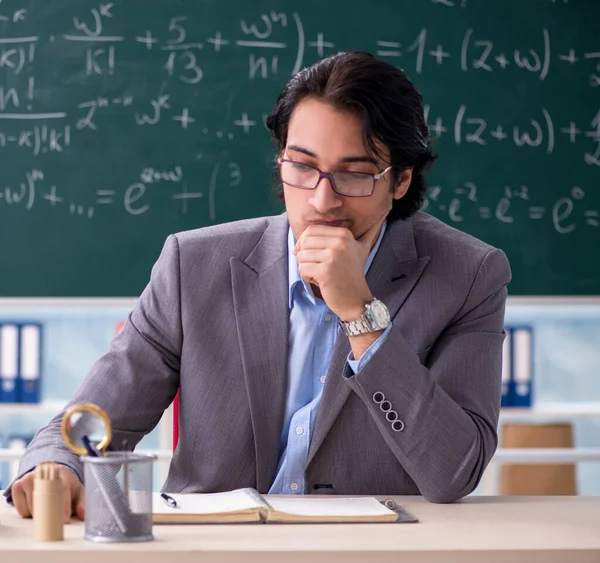 Young Handsome Math Teacher Classroom — Stock Photo, Image