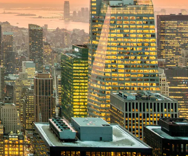 Вид Нью Йоркський Манхеттен Під Час Заходу Сонця — стокове фото