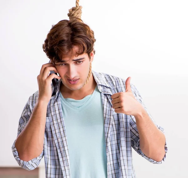 Young Man Preparing Commit Suicide Hanging — Stock Photo, Image
